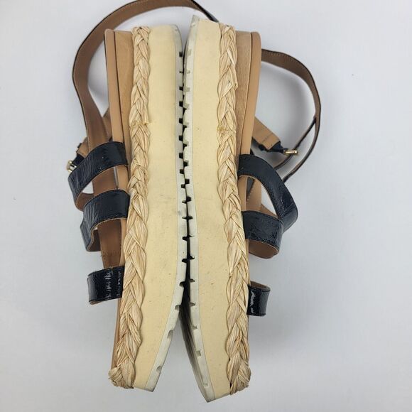 PALOMA BARCELO Black leather platform sandal woven raffia Size 39 - Picture 9 of 15